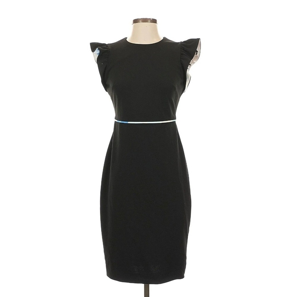 Calvin Klein Women's Black Ruffle Sleeve Sheath Cocktail Dress Size 10